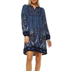 White Mark Blue Long Sleeve Dress